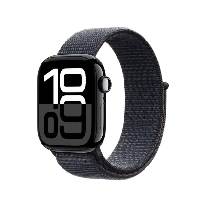 Apple Watch Series 10 GPS • Caixa preta brilhante de alumínio – 42 mm • Pulseira loop esportiva tinto