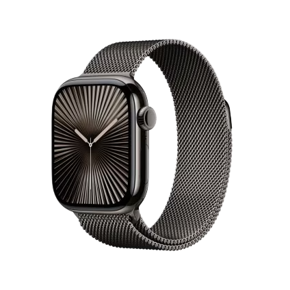 Apple Watch Series 10 GPS + Cellular • Caixa ardósia de titânio – 42 mm • Pulseira ardósia estilo milanês